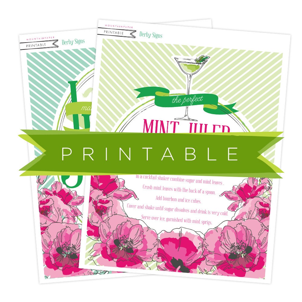 Derby Mint Julep Bar Signs Printable in Pink