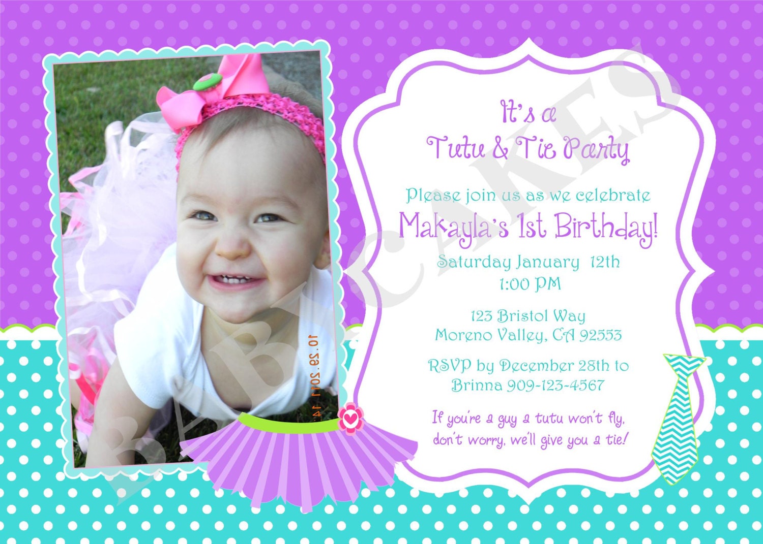 Tutu and Tie Party Invitation - DIY Print your own - 3 color choices - Please Read Instructions