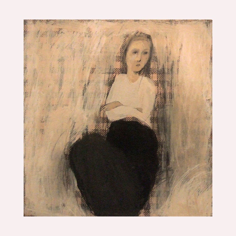 WOMAN sitting original painting portrait  figurative paper
