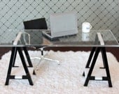 Miniature IKEA Inspired VIKA Desk for 1:12 Scale Modern Dollhouse in Black & White Acrylic