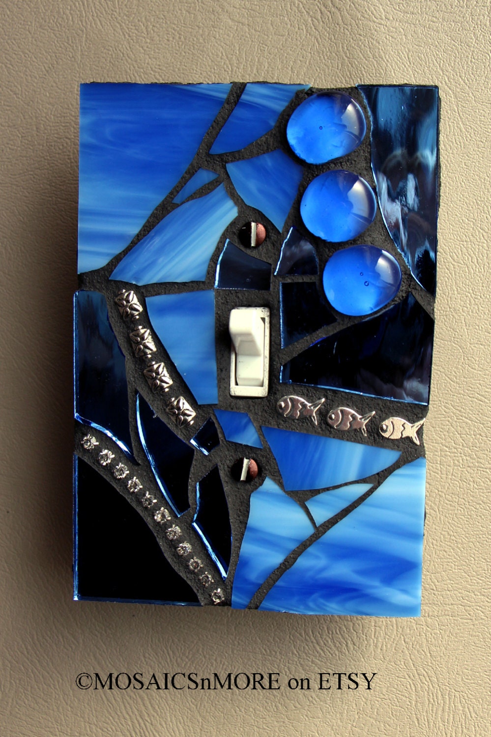 Deep Blue - Single Oversized Mosaic Light Switch Cover Wall Plate