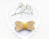 Yellow Felt Bow Hair Clip Hand Cut and Hand Sewn Pretty Hair Accessory With Yellow Ribbon Detail