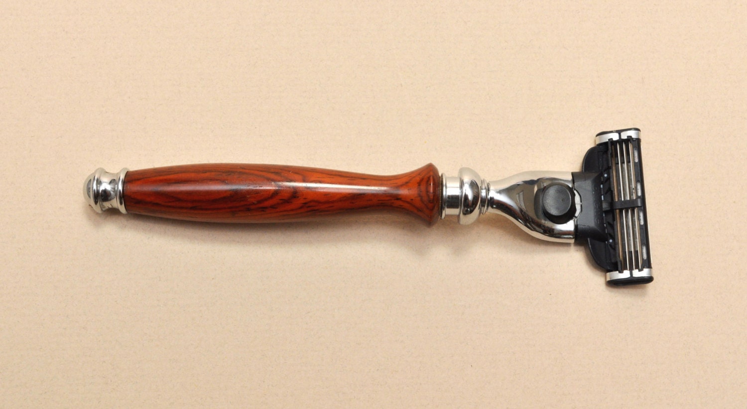 Mach 3 Razor with custom handmade handle in exotic hardwood. Free Shipping for Fathers Day
