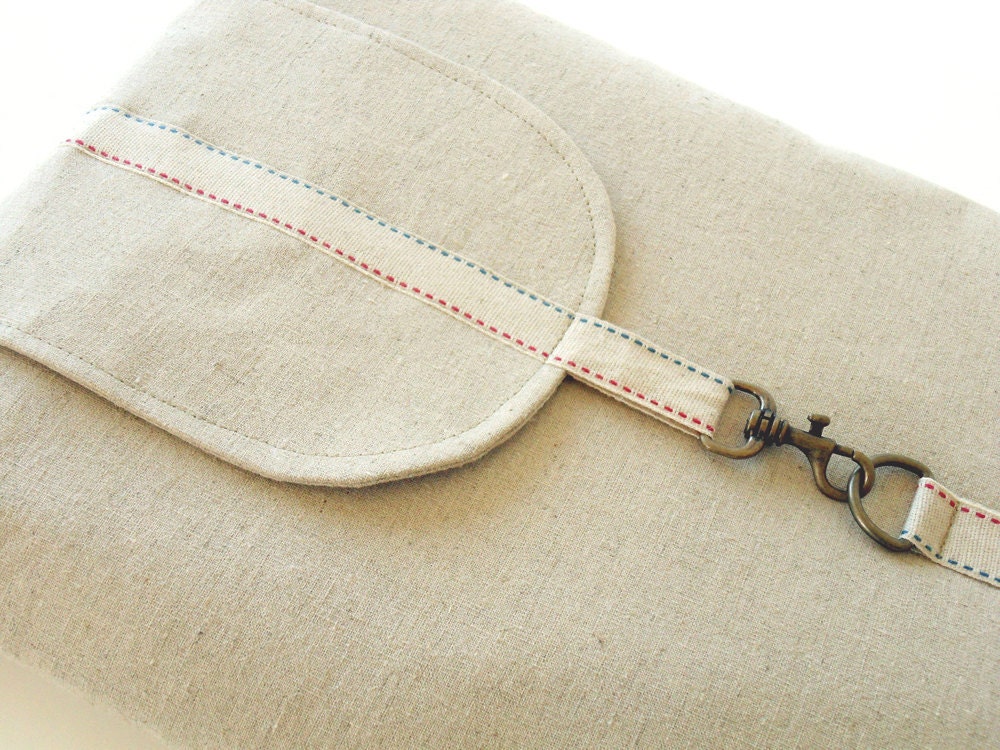 15 inch  MacBook or Laptop sleeve / Laptop bag,  with attachable strap -Oatmeal Linen, Design by BagyBags
