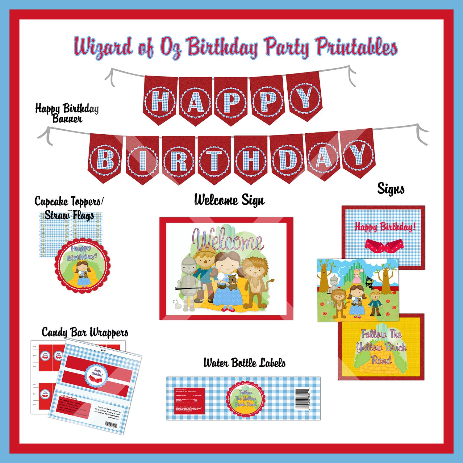 INSTANT DOWNLOAD - 50% off - DIY Wizard of Oz Printable Birthday Party Package