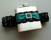 Black & Teal FLASK GARTER -- Garter with Flask -- Gift for Her -- Ready to Ship