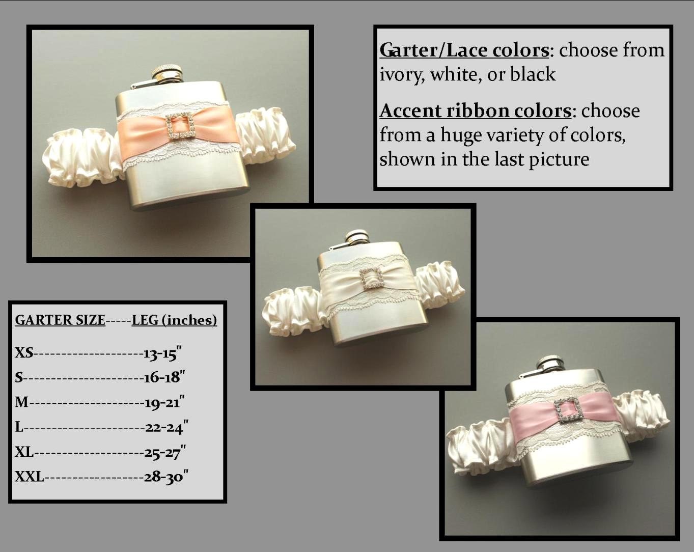 Six (6) Flask Garters for Bridesmaids: Wedding Party Gift Set - Choose Your Colors