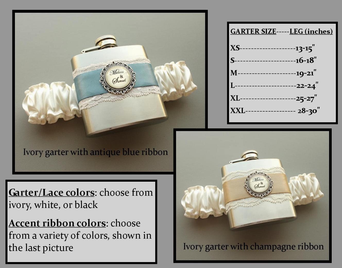 Six (6) Personalized Flask Garters for Bridesmaids: Wedding Party Gift Set - Choose Your Colors