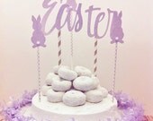 Glittered Easter with bunnies Cake Topper Set with party fringe trim Il_170x135