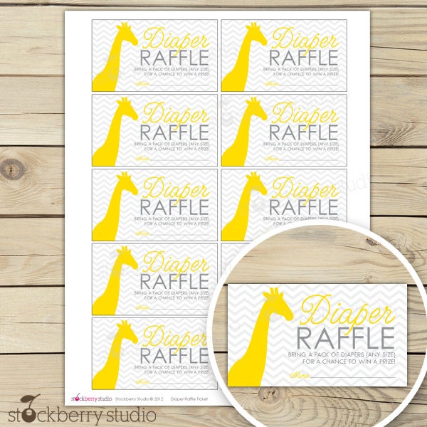 Yellow and Gray Chevron Giraffe Baby Shower Diaper Raffle Tickets - Instant Download Il_170x135