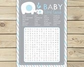Elephant Baby Shower Blue & Gray Printable Word Search Game - Instant Download Il_170x135