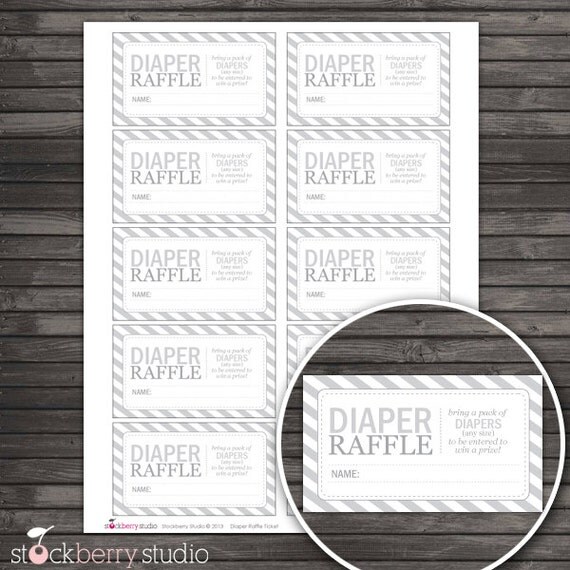 Gray Baby Shower Diaper Raffle Tickets - Instant Download Il_570xn