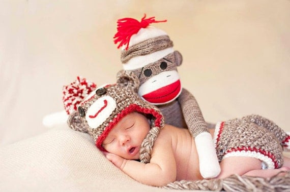 Newborn Sock Monkey Set with Colored Ties