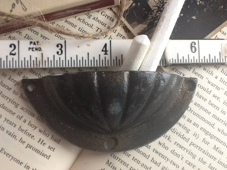 Jet Black Door Pulls -Cast Iron -Cup Pulls -Vintage Inspired- Drawer -Victorian-Set Of Two- French Inspired-Shabby Chic-Cabinet Hardware