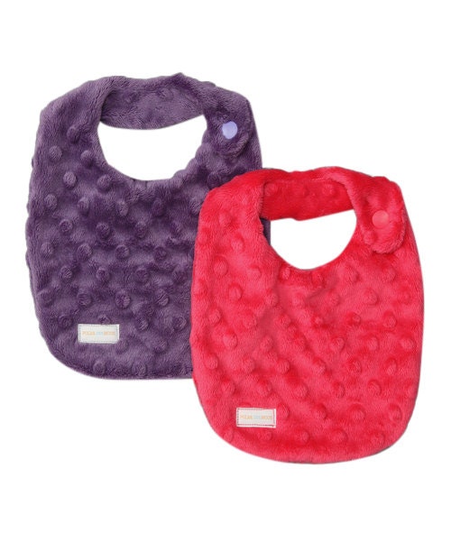 Newborn Baby DROOL Bib SET in Purple & Pink Dimple Minky - Perfect NEW baby gift -  Free Shipping