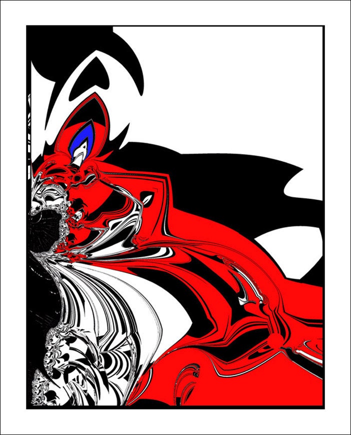 Red, black, white, cobalt blue,  "For The King:  Blood Red, Royal Blue", bold abstract, social commentary, fine art, 11x14" Giclee print