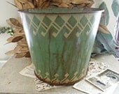 Vintage Pea Green Industrial Trash / Garbage Can / Art Deco