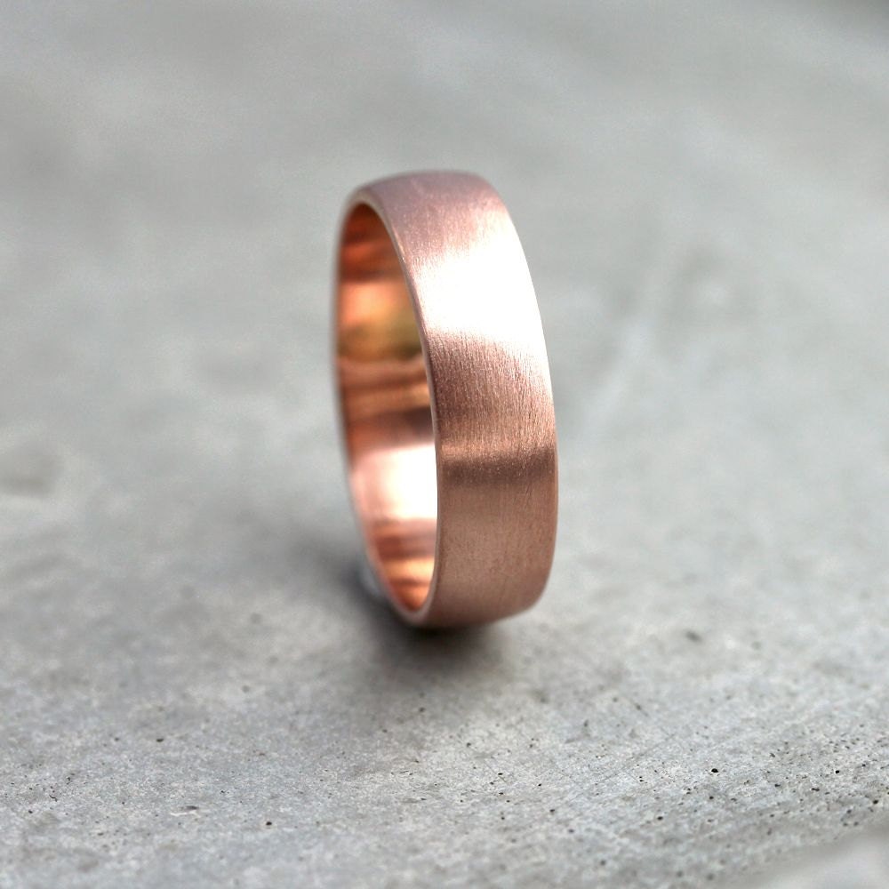 Wide Rose Gold Men's Wedding Band, Recycled 14k Rose Gold 6mm Brushed Low Dome Man's Gold Wedding Ring - Size 9.5 or Made in Your Size