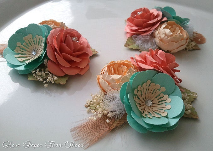 Handmade Paper Flowers - Corsage - Salmon - Sea Foam - Weddings - Bridal Shower - Baby Shower - Boutonniere - Made To Order Il_170x135