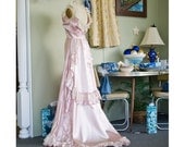 VTG - Powder Puff and Fluff - maxi length lilac rose pink gown with lace and rosettes - size m