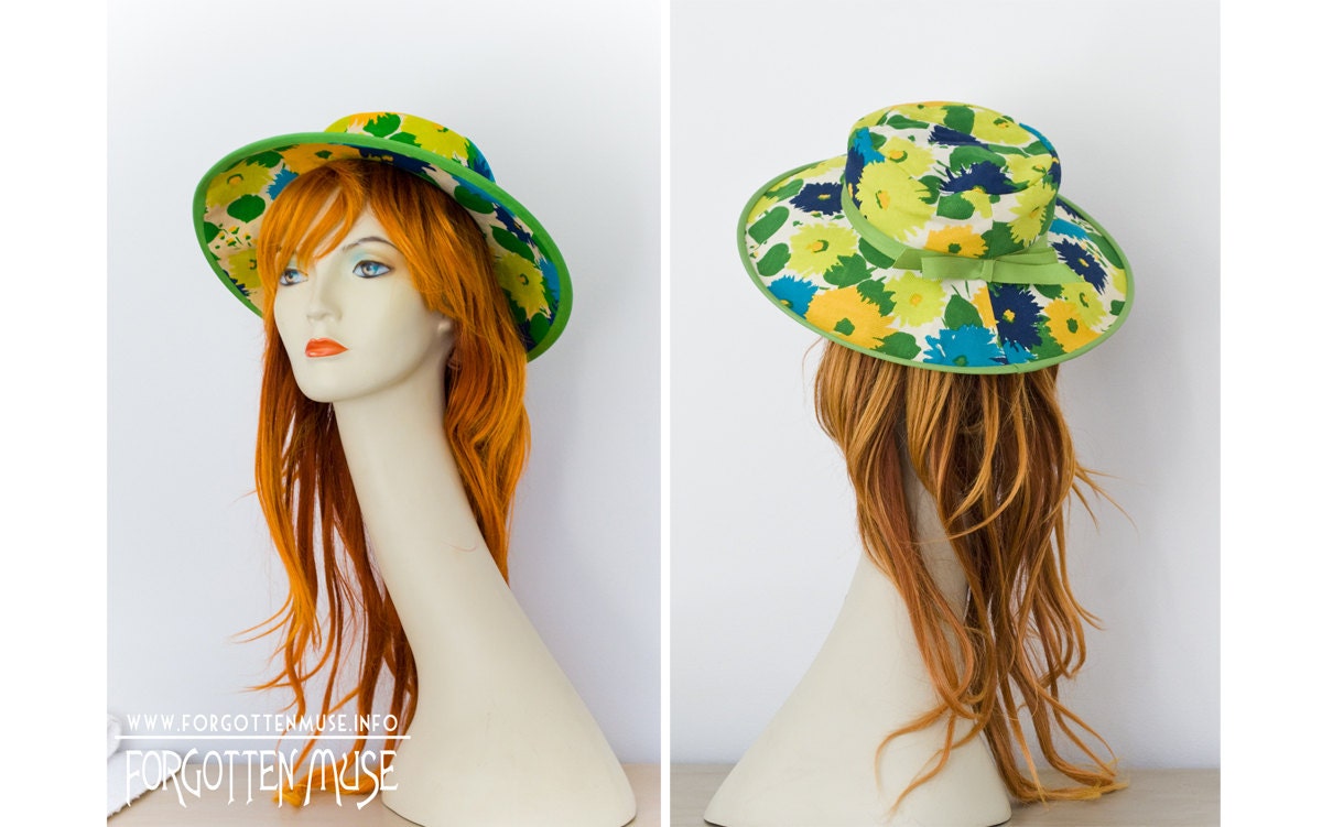 60s - Summer wide brim floral hat