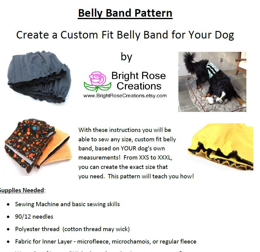 Dog Belly Band PDF Pattern, Sewing Pattern, Do It Yourself, DIY, Canine Abdominal Wrap, Make Any Size, xxs to XXXL, Small Breed to Giant