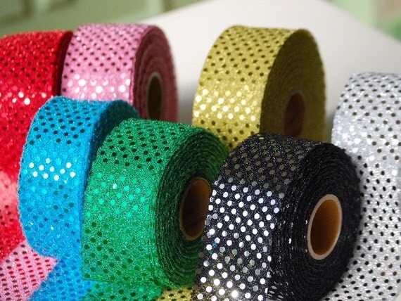 2 YDs x 2" Spangle Affixed Semi Transparent FLOWY Metalic Fabric Ribbon (7 Colors)
