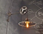 Vintage Industrial Pulley Sconce - Mirrored SHADE - Wall Mount Light - Machine Age Trouble Lamp Sconce