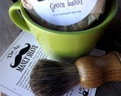 Shaving Mug Set Lime Green, Vintage Styled Shaving Mug,  Grooming Kit, Badger Brush, Handmade Soap