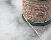 Bakers twine, Watermelon pink, green, and white.  Divine Twine eco-luxe baker's twine.  10 yds on a vintage spool.