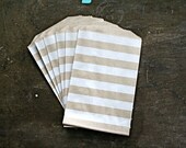 Kraft paper gift bags, 20 Middy Bitty Bags.  White stripe pattern on brown kraft paper bag.  Gift bag, favor bag, candy buffet.