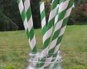 Paper Straws (24)  Dark Gren and White  Stripe.   Crafting, Parties, Gifting