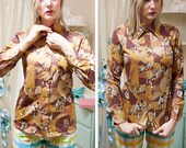 vintage 70's bicycle button up top hipster retro kitsch ochre cyclist preppy unisex