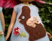 Chocolate Bunnies dress for Blythe Doll Milk Chocolate on Blue red flower