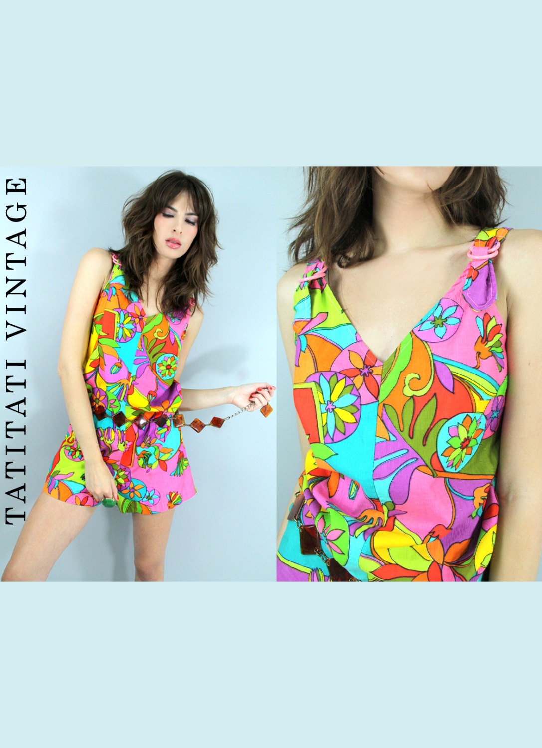 Vintage 60s PSYCHEDELLIC SHORTS ROMPER // Vintage Clothing by TatiTati Vintage on Etsy