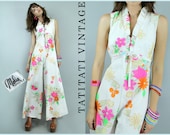60s Ruffle Empire Waist FLORAL PALAZZO Jumpsuit // Vintage Malia Honolulu // Vintage Clothing by TatiTati Vintage on Etsy