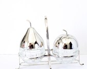 Silver-plate Cruet Serving Condiment Set Apple Pear Made in England Silver Plate Silverplate