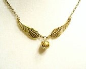 Steampunk Flying Golden Orb & Wings Necklace