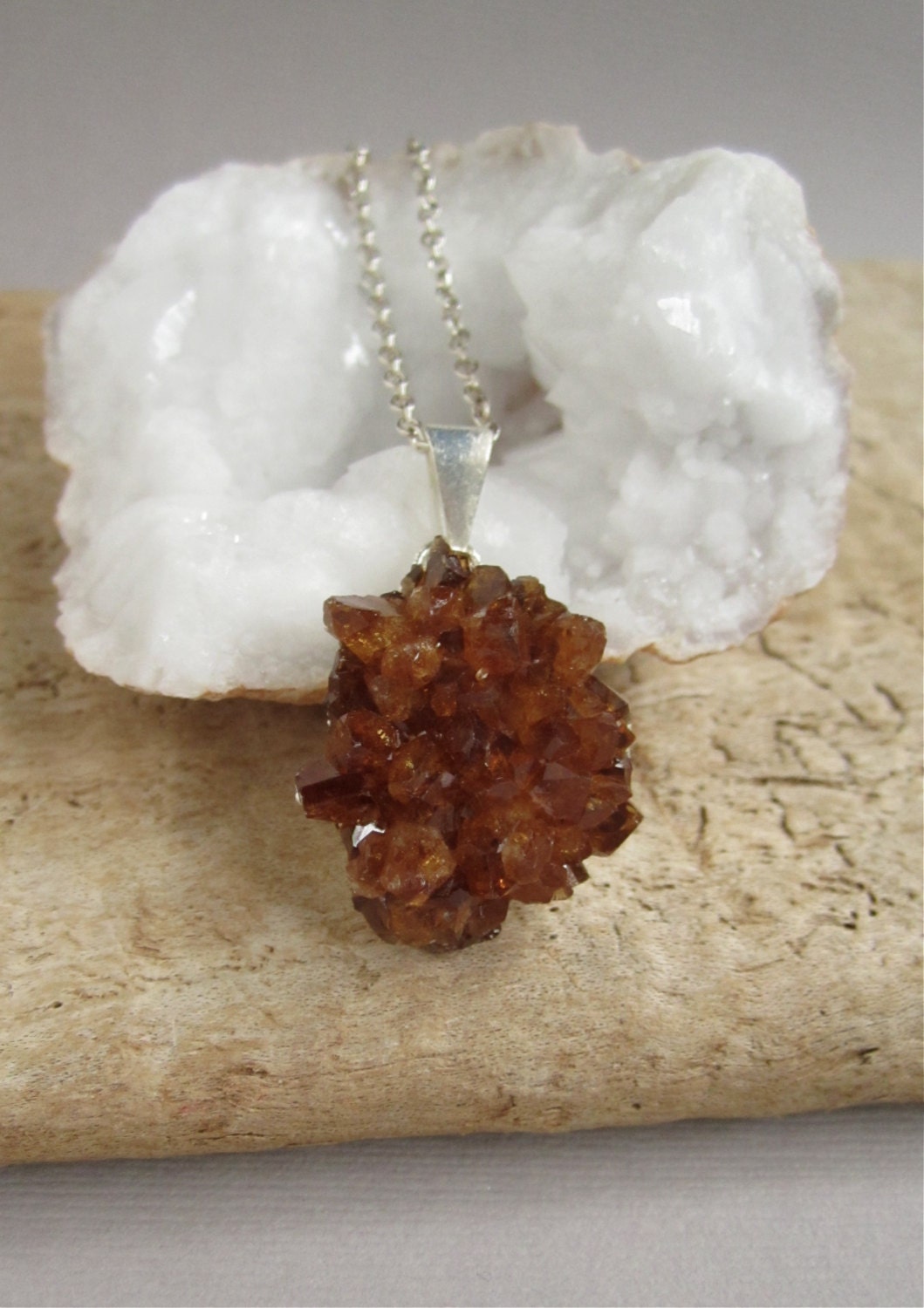 Citrine Druzy Necklace Drusy Quartz Cluster Sterling Silver ON SALE