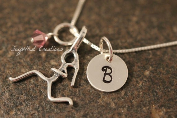 Sterling Silver Mini Initial Hand Stamped Runner Charm Necklace Stick Girl Running