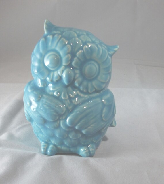 Ceramic Owl Bank Piggy Bank Aqua Blue by StrokesofMadness