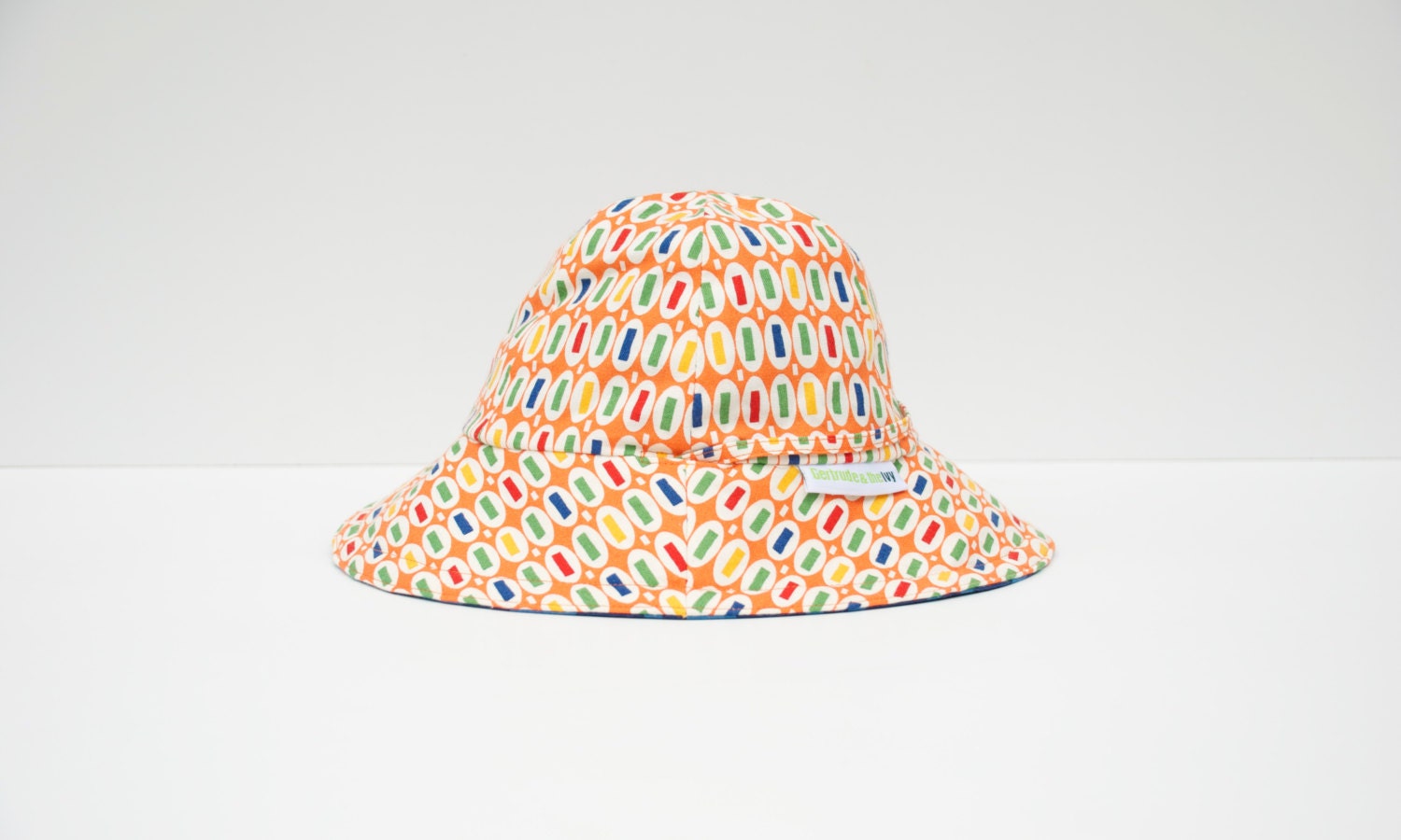 Toddler Sun Hat Reversible with strap (1-3 years) - Orange Beans and Navy
