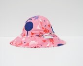 Toddler Sun Hat Reversible with strap (1-3 years) - Pink Foxes