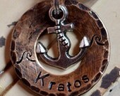 Anchor Dog Tag (Down By The Sea) Ocean Pet ID Tag -Waves-