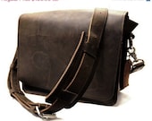 SALE 14" Leather Laptop Bag New: Rustic Brown Color - Mission Style  - Handmade in the U.S.A. -