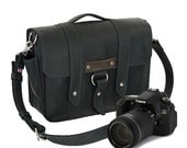 SALE 15" Leather Camera Bag New16P: Classic Black Color - Voyager Style - Hand Crafted Made in the U.S.A. -