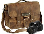 14" Distressed Tan Newport Voyager Leather Camera Bag - Made in America