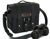 10" Black Napa Safari Leather Camera Bag - Made in America