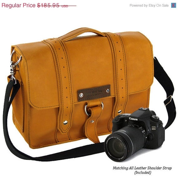 SALE New leather 15" Camera Bag in Sunrise Color - Voyager Style - Hand Crafted Made in the U.S.A. -