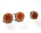 3 pc cuff link and tie tack set - ONE SET of natural wood accessories made from black birch